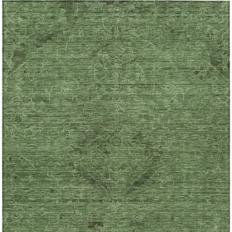 10' X 14' Fern Green And Dark Green Floral Washable Indoor Outdoor Area Rug