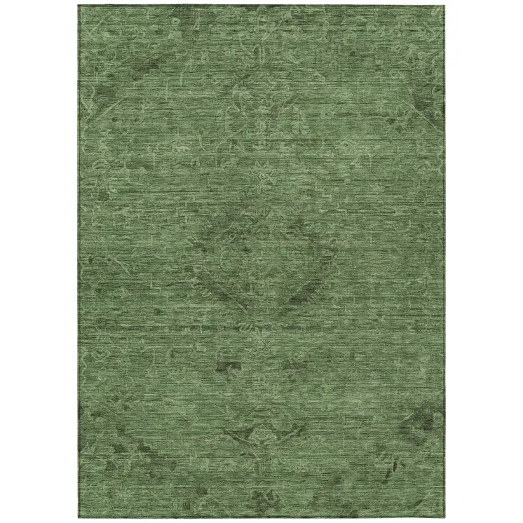 10' X 14' Fern Green And Dark Green Floral Washable Indoor Outdoor Area Rug