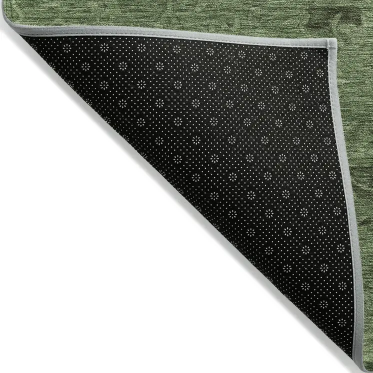 10' X 14' Fern Green And Dark Green Floral Washable Indoor Outdoor Area Rug