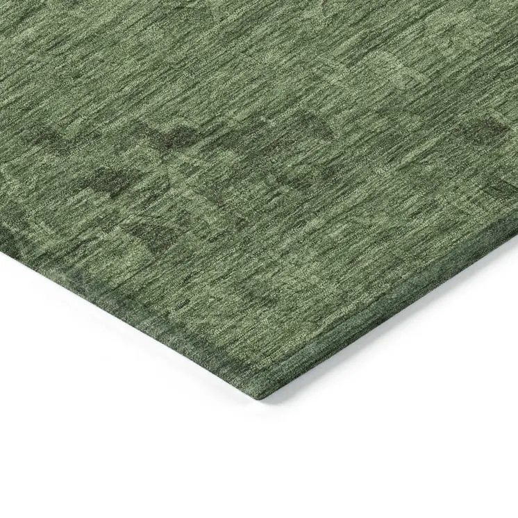 10' X 14' Fern Green And Dark Green Floral Washable Indoor Outdoor Area Rug