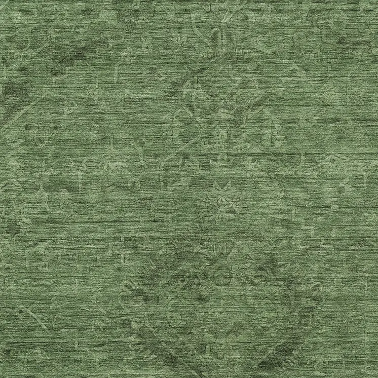 10' X 14' Fern Green And Dark Green Floral Washable Indoor Outdoor Area Rug