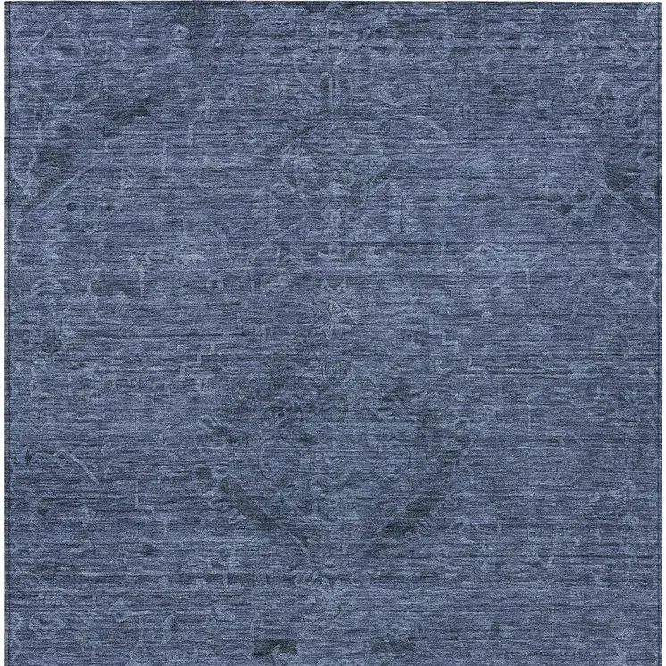8' X 10' Navy Blue And Charcoal Floral Washable Indoor Outdoor Area Rug