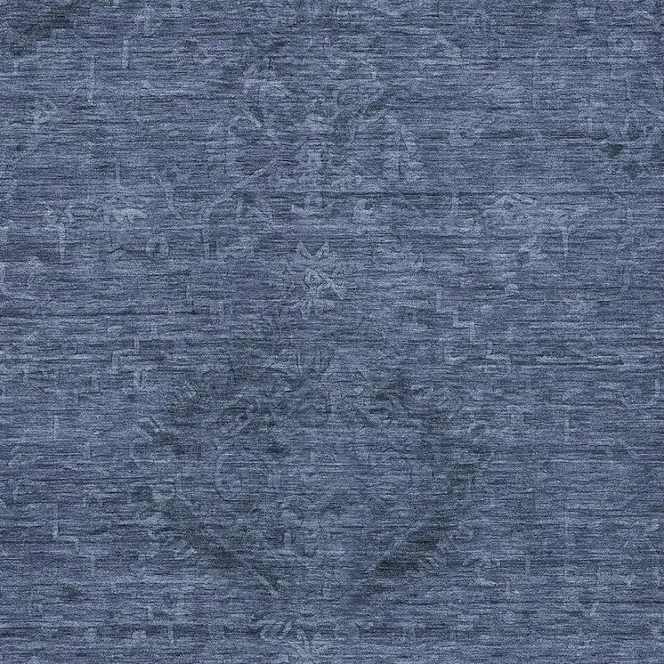 8' X 10' Navy Blue And Charcoal Floral Washable Indoor Outdoor Area Rug