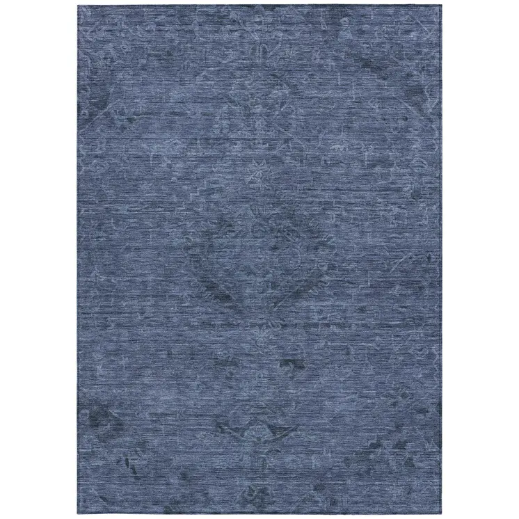 10' X 14' Navy Blue And Charcoal Floral Washable Indoor Outdoor Area Rug