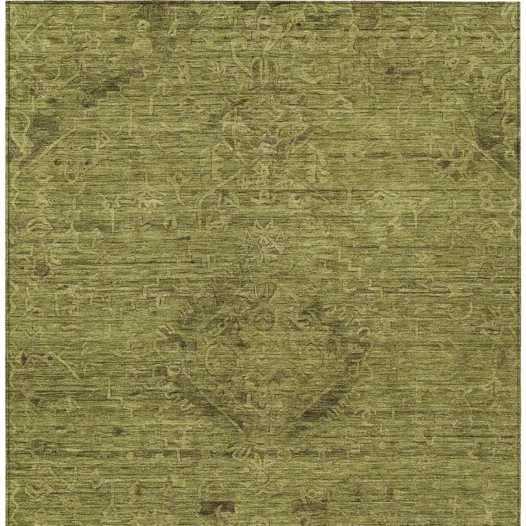 3' X 5' Olive Green And Brown Floral Washable Indoor Outdoor Area Rug