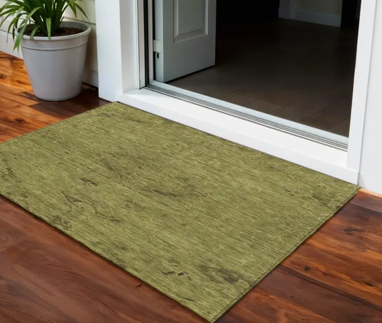 3' X 5' Olive Green And Brown Floral Washable Indoor Outdoor Area Rug