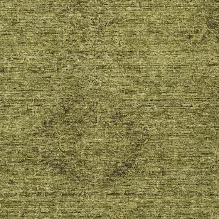 3' X 5' Olive Green And Brown Floral Washable Indoor Outdoor Area Rug
