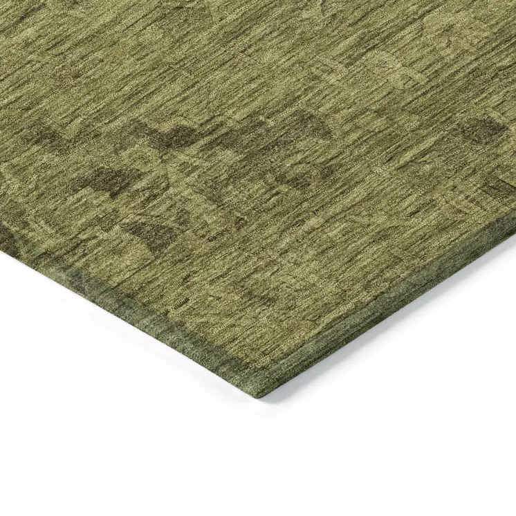 8' X 10' Olive Green And Brown Floral Washable Indoor Outdoor Area Rug