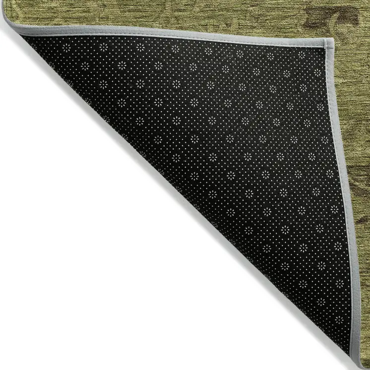 9' X 12' Olive Green And Brown Floral Washable Indoor Outdoor Area Rug