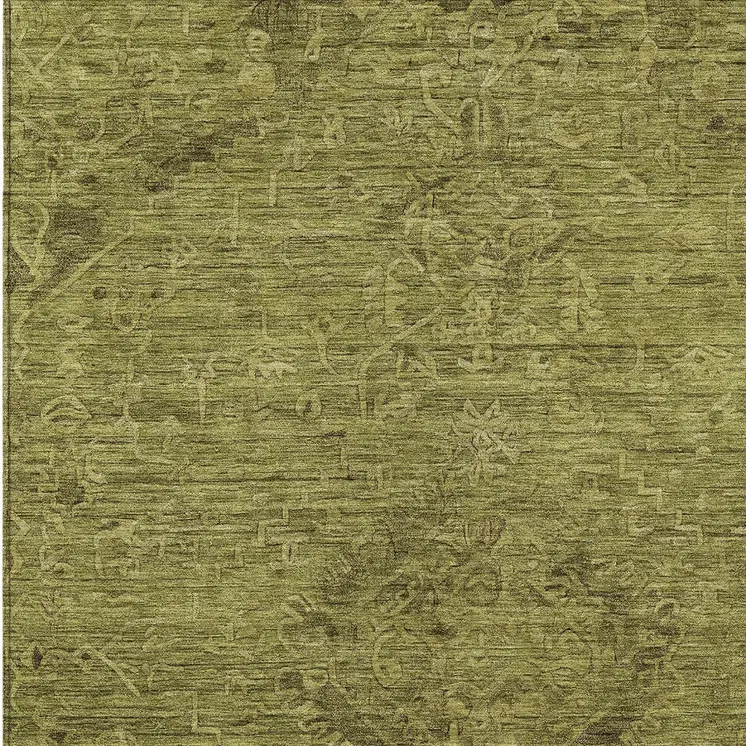 10' X 14' Olive Green And Brown Floral Washable Indoor Outdoor Area Rug
