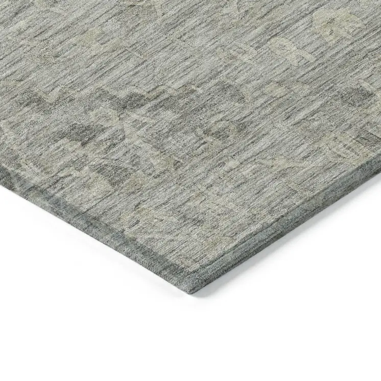 10' X 14' Pewter And Beige Floral Washable Indoor Outdoor Area Rug