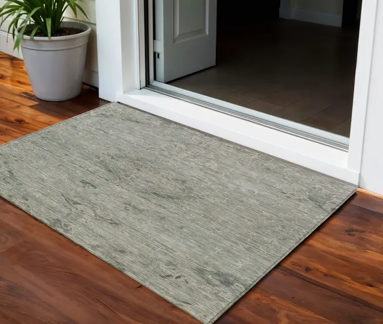 3' X 5' Sage And Beige Floral Washable Indoor Outdoor Area Rug
