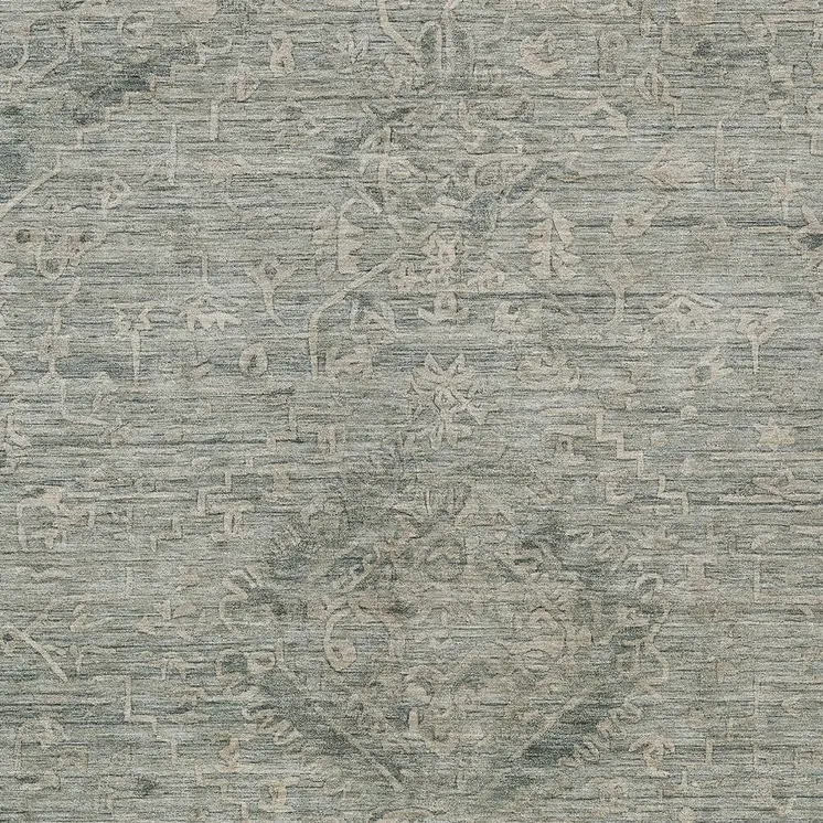 5' X 8' Sage And Beige Floral Washable Indoor Outdoor Area Rug