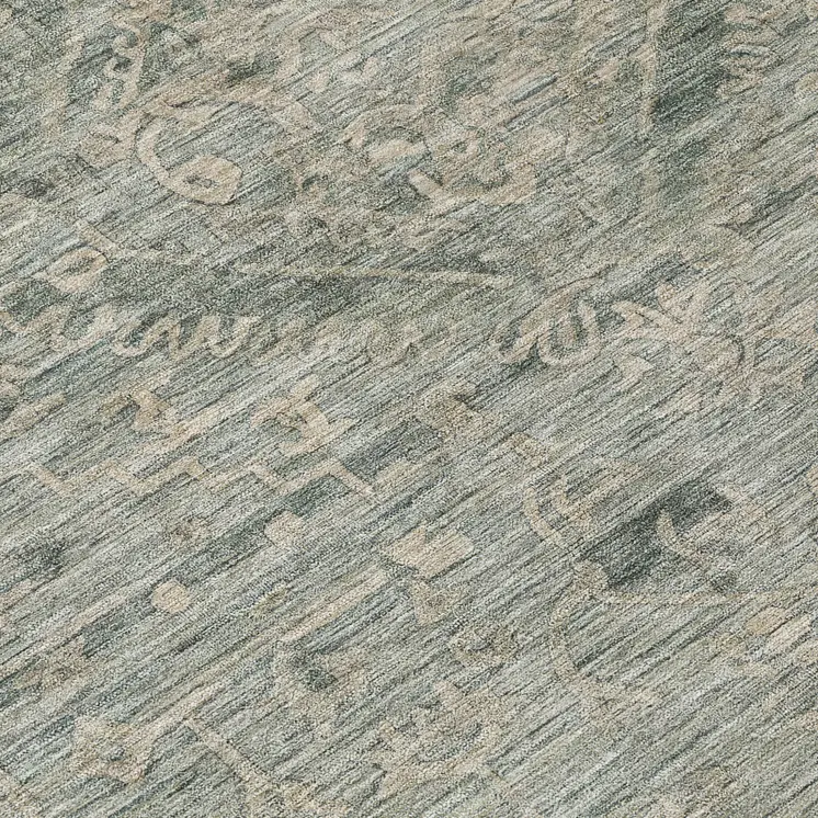 8' Sage And Beige Round Floral Washable Indoor Outdoor Area Rug