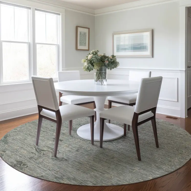 8' Sage And Beige Round Floral Washable Indoor Outdoor Area Rug