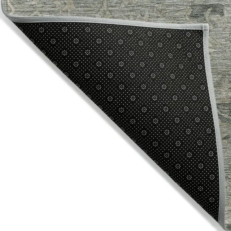 9' X 12' Sage And Beige Floral Washable Indoor Outdoor Area Rug