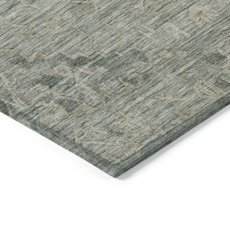 9' X 12' Sage And Beige Floral Washable Indoor Outdoor Area Rug