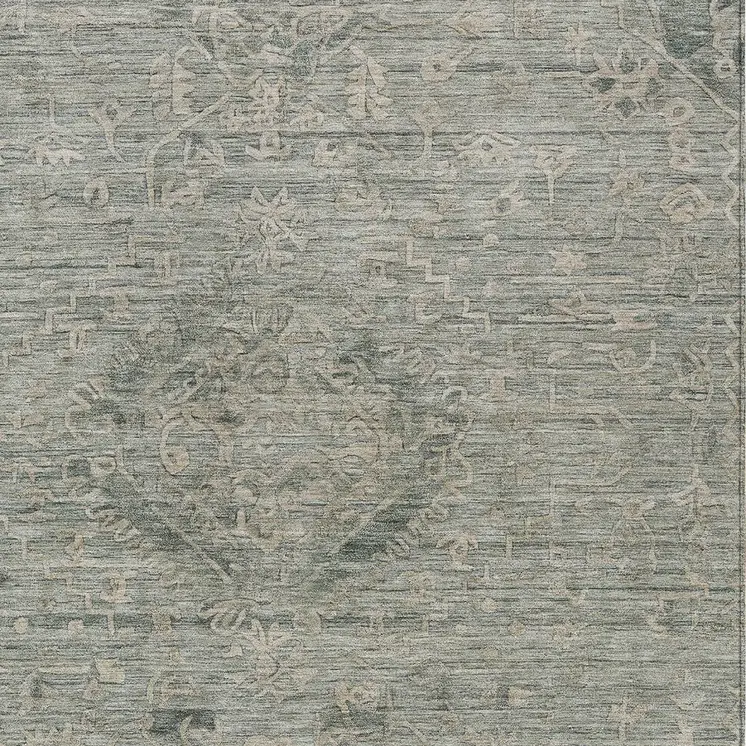 9' X 12' Sage And Beige Floral Washable Indoor Outdoor Area Rug