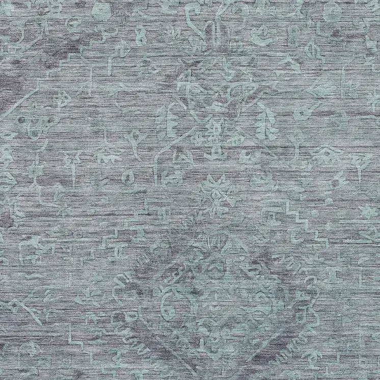 9' X 12' Teal Blue And Gray Floral Washable Indoor Outdoor Area Rug
