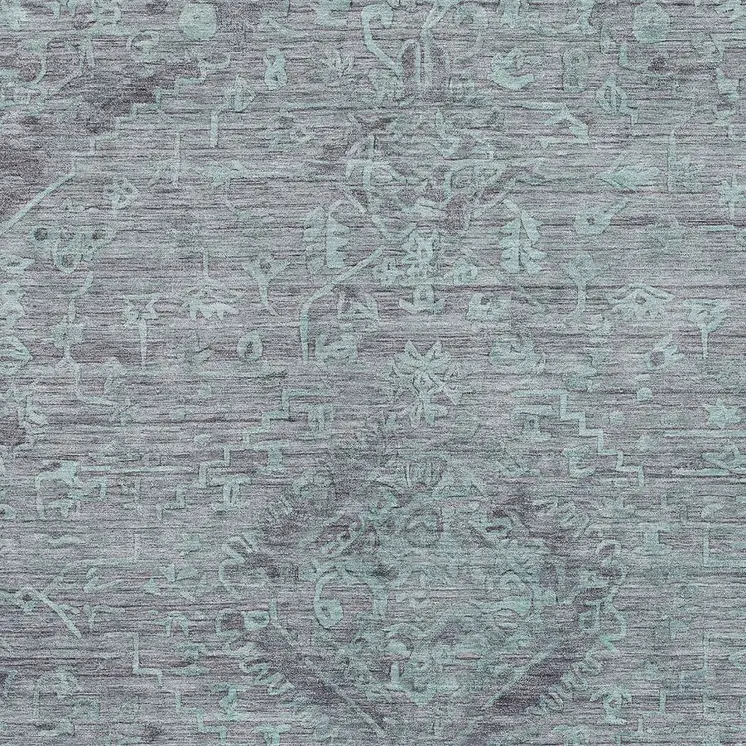 10' X 14' Teal Blue And Gray Floral Washable Indoor Outdoor Area Rug