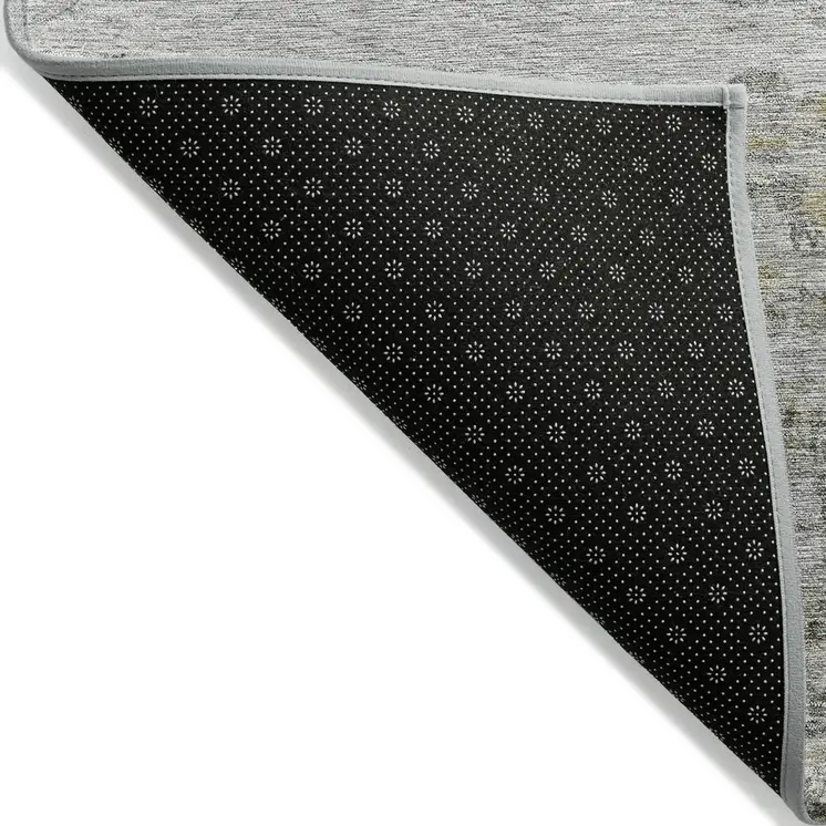 3' X 5' Gray Charcoal And Gold Abstract Washable Indoor Outdoor Area Rug