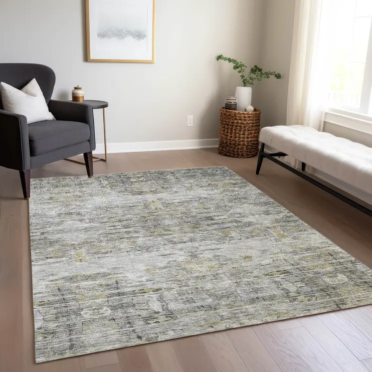 3' X 5' Gray Charcoal And Gold Abstract Washable Indoor Outdoor Area Rug