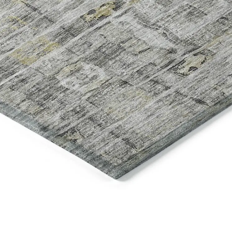 8' Gray Charcoal And Gold Round Abstract Washable Indoor Outdoor Area Rug