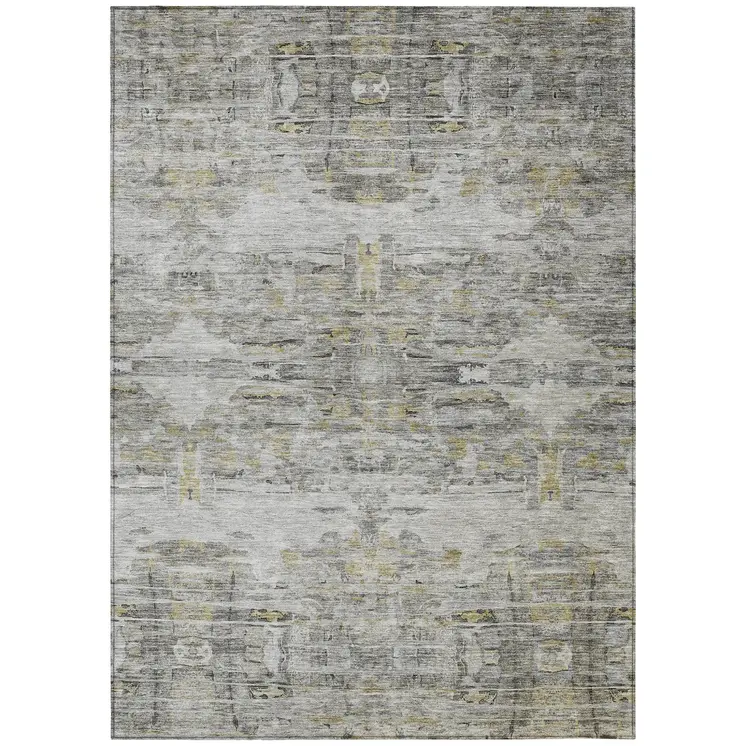 8' X 10' Gray Charcoal And Gold Abstract Washable Indoor Outdoor Area Rug