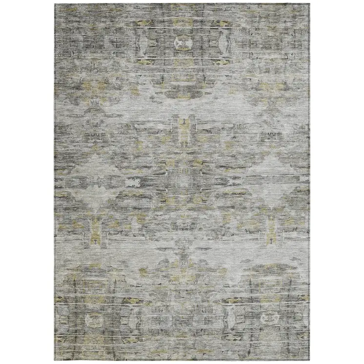 8' X 10' Gray Charcoal And Gold Abstract Washable Indoor Outdoor Area Rug