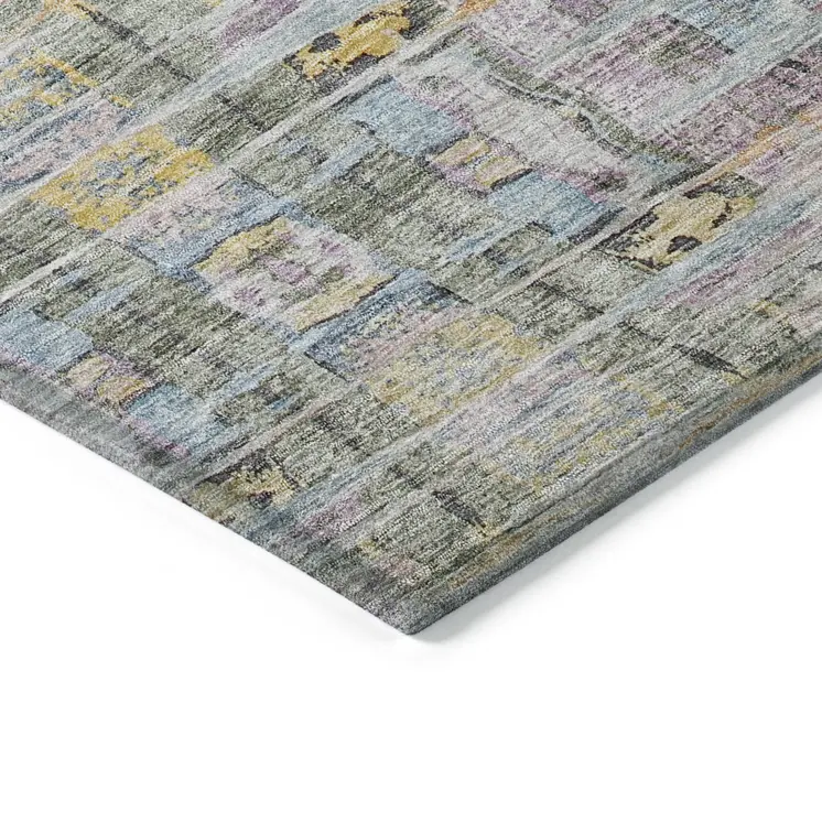 3' X 5' Linen Purple And Green Abstract Washable Indoor Outdoor Area Rug