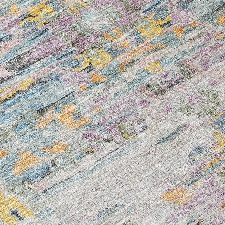 3' X 5' Linen Purple And Green Abstract Washable Indoor Outdoor Area Rug
