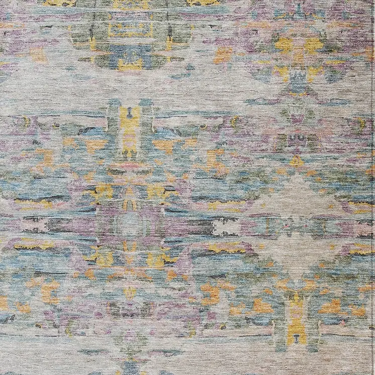 8' X 10' Linen Purple And Green Abstract Washable Indoor Outdoor Area Rug