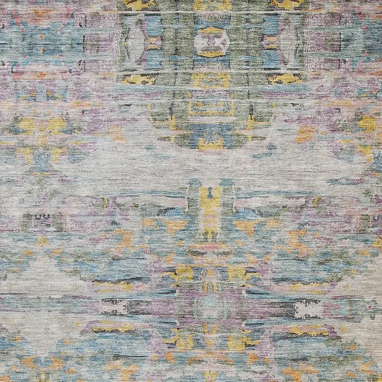 9' X 12' Linen Purple And Green Abstract Washable Indoor Outdoor Area Rug