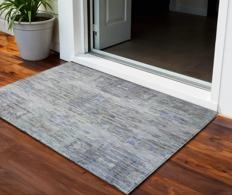 3' X 5' Taupe Blue And Green Abstract Washable Indoor Outdoor Area Rug