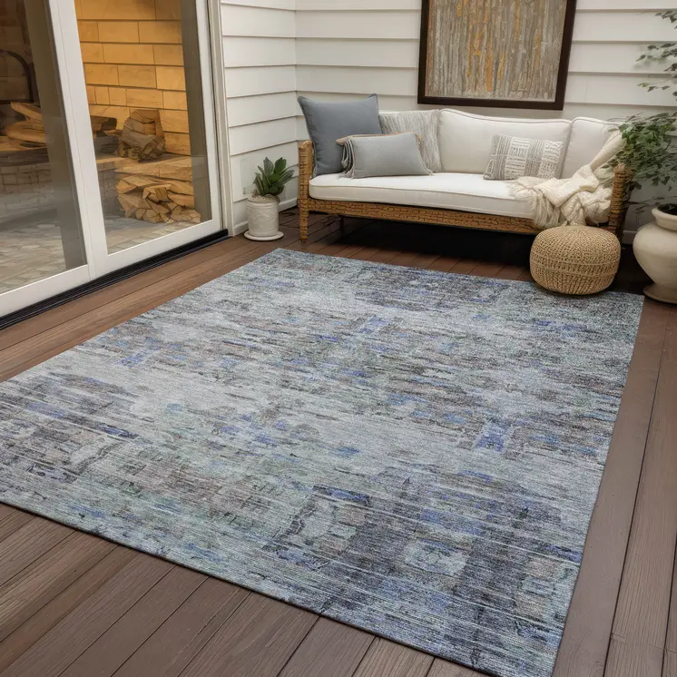 5' X 8' Taupe Blue And Green Abstract Washable Indoor Outdoor Area Rug
