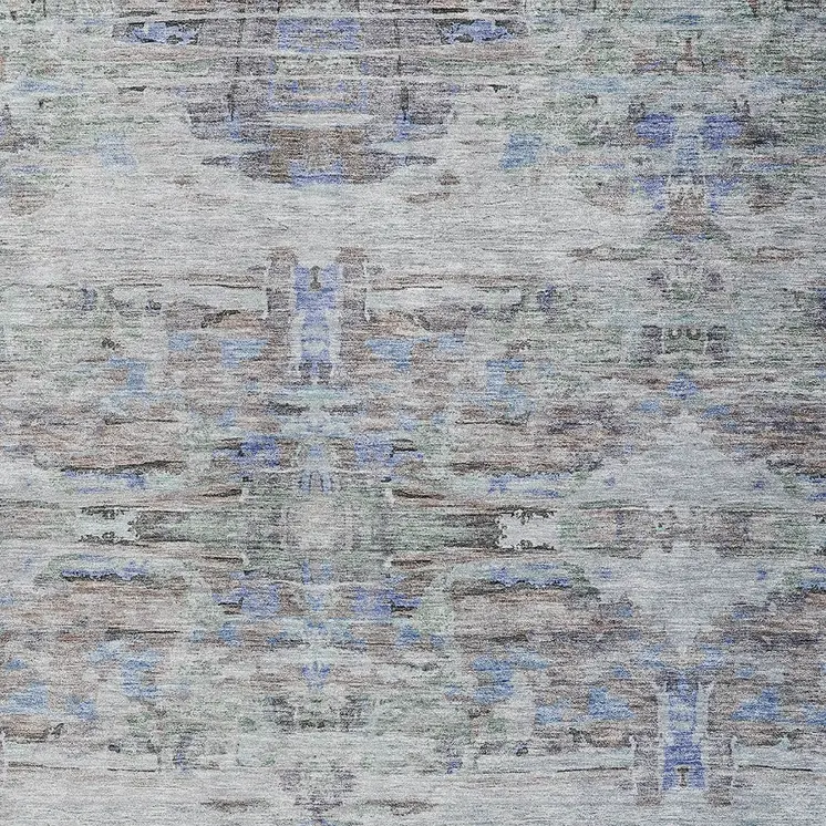 5' X 8' Taupe Blue And Green Abstract Washable Indoor Outdoor Area Rug