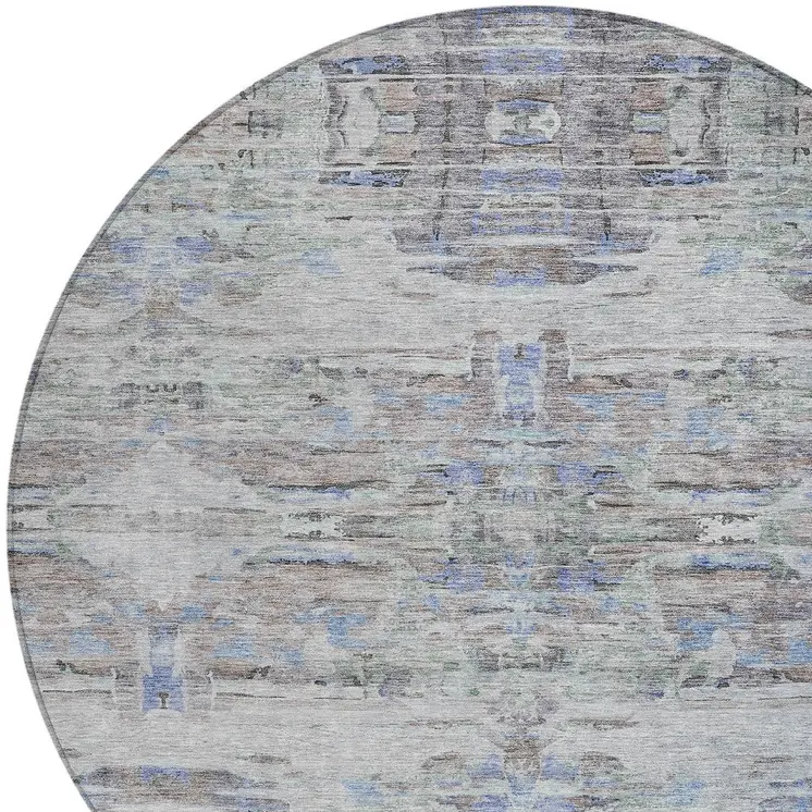8' Taupe Blue And Green Round Abstract Washable Indoor Outdoor Area Rug