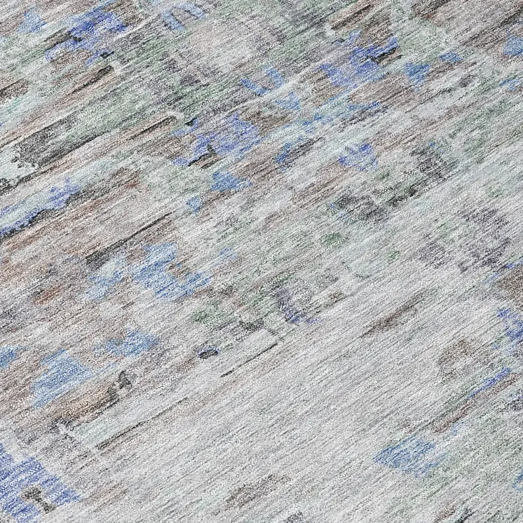8' Taupe Blue And Green Round Abstract Washable Indoor Outdoor Area Rug