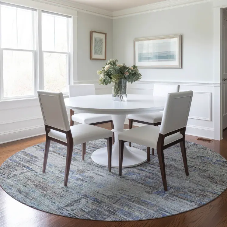 8' Taupe Blue And Green Round Abstract Washable Indoor Outdoor Area Rug