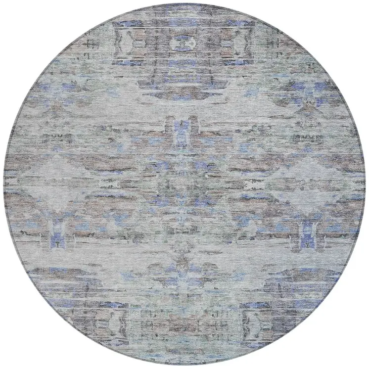 8' Taupe Blue And Green Round Abstract Washable Indoor Outdoor Area Rug