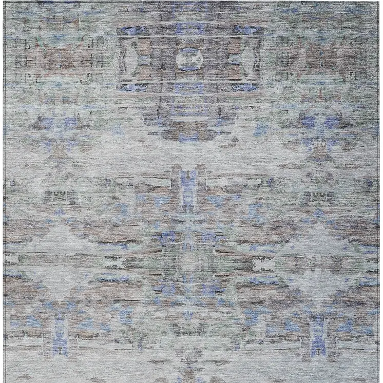 10' X 14' Taupe Blue And Green Abstract Washable Indoor Outdoor Area Rug