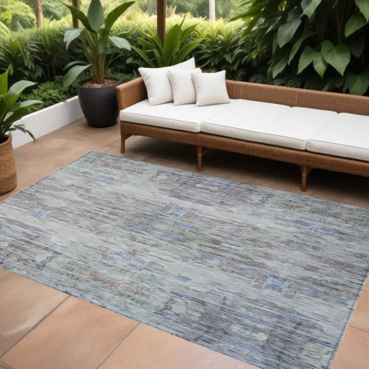 10' X 14' Taupe Blue And Green Abstract Washable Indoor Outdoor Area Rug