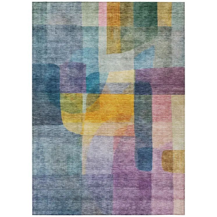 5' X 8' Blue Green And Purple Abstract Washable Indoor Outdoor Area Rug