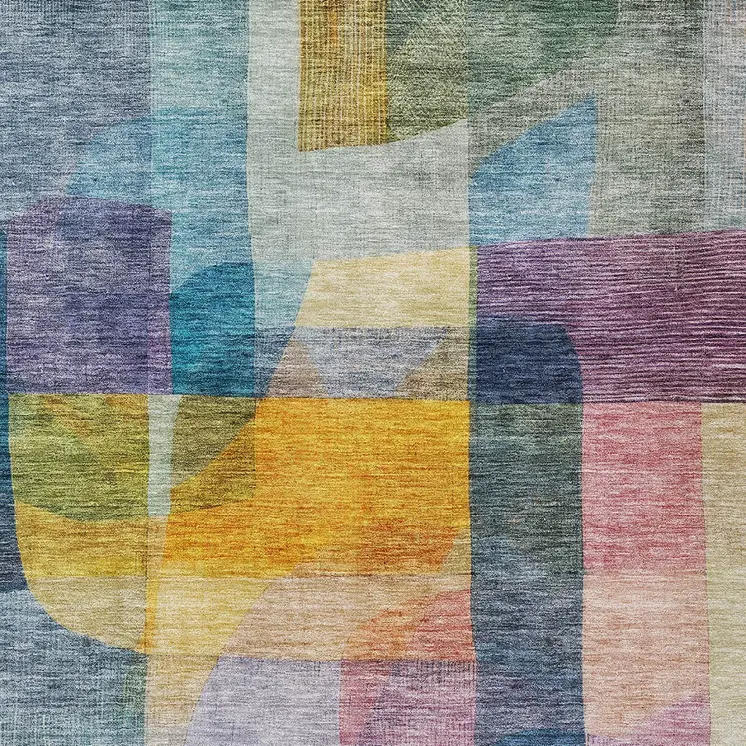 5' X 8' Blue Green And Purple Abstract Washable Indoor Outdoor Area Rug
