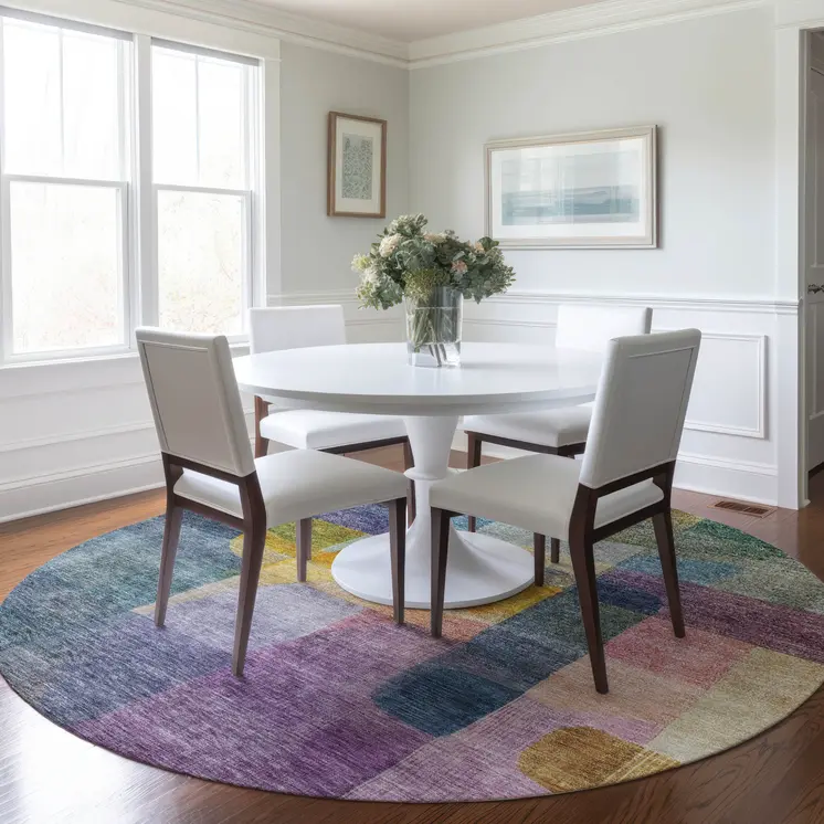 8' Blue Green And Purple Round Abstract Washable Indoor Outdoor Area Rug