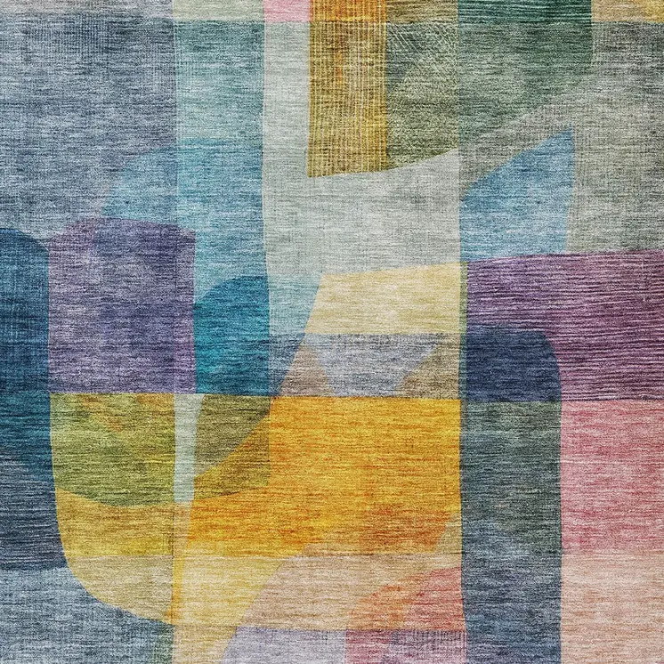 9' X 12' Blue Green And Purple Abstract Washable Indoor Outdoor Area Rug