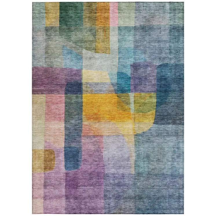 10' X 14' Blue Green And Purple Abstract Washable Indoor Outdoor Area Rug