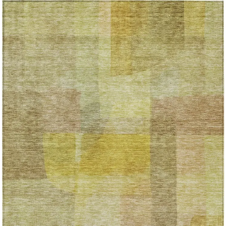 3' X 5' Gold Green And Brown Abstract Washable Indoor Outdoor Area Rug