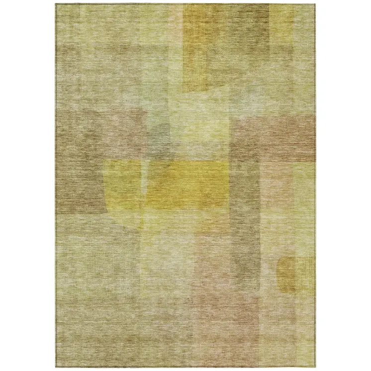 3' X 5' Gold Green And Brown Abstract Washable Indoor Outdoor Area Rug