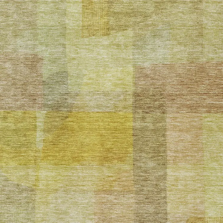 3' X 5' Gold Green And Brown Abstract Washable Indoor Outdoor Area Rug